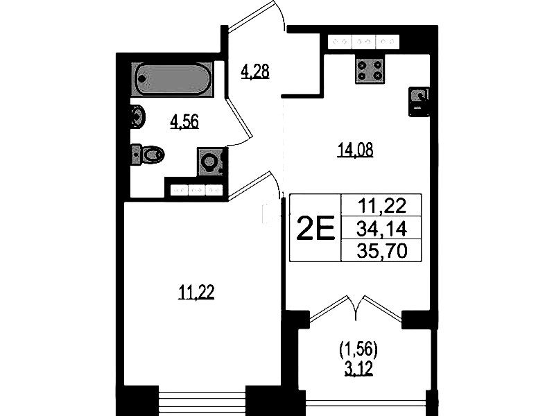 1-комнатная квартира 35.7 м², 4/4 эт., ЖК «Ranta Residence»